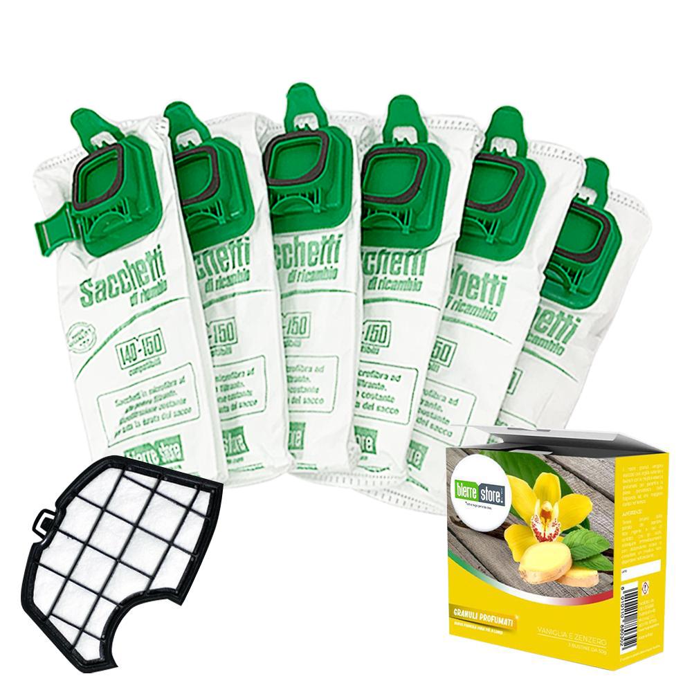 bierre store sacchetti folletto vk 140 vk 150 6 pz + granuli profumati vaniglia e zenzero+ filtri compatibili - foto 1