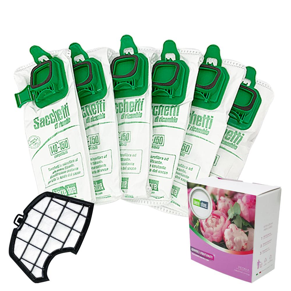 bierre store sacchetti folletto vk 140 vk 150 6 pz + granuli profumati peonia + filtri compatibili - foto 1